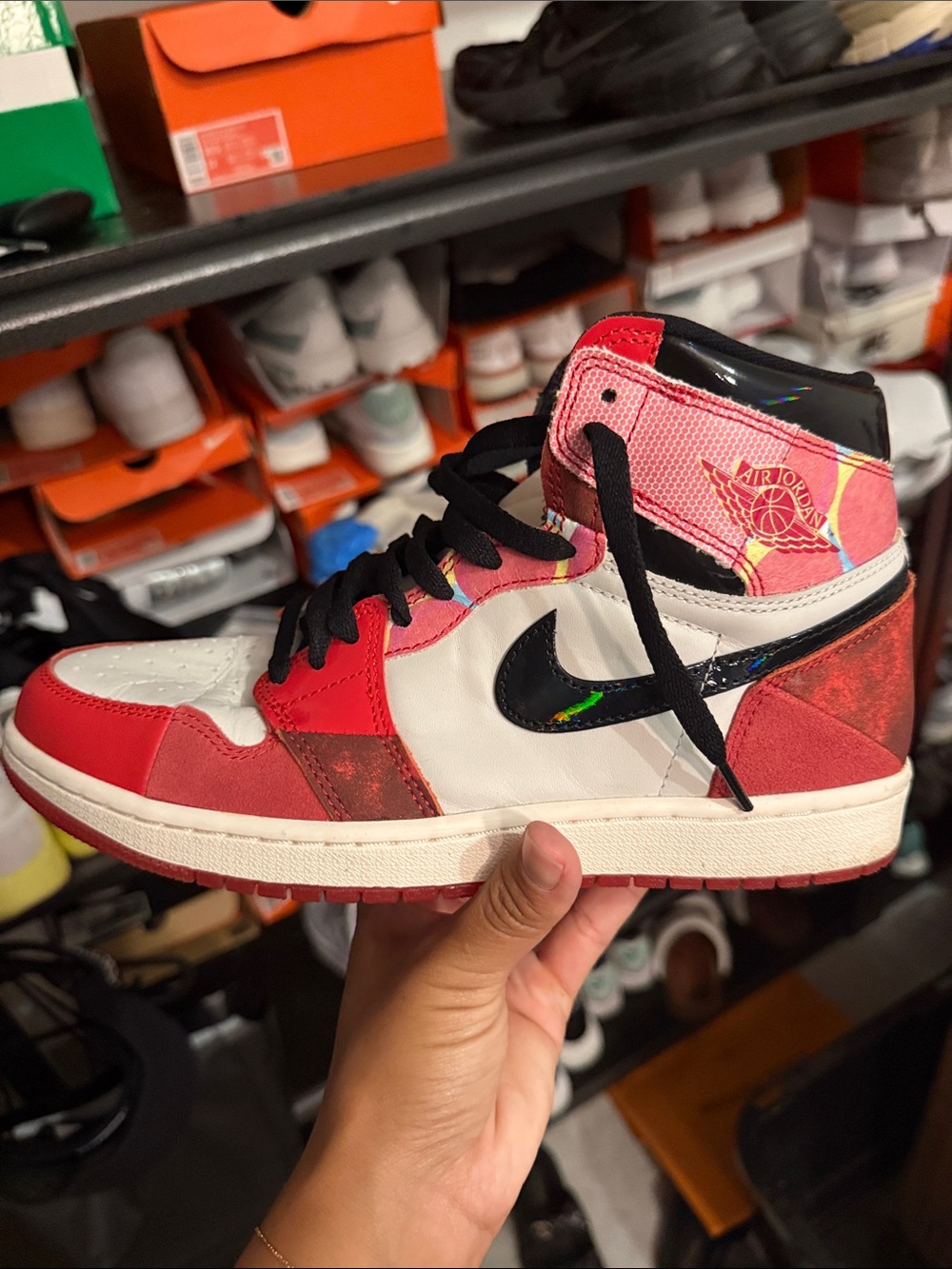 Jordan Women's High-Top Sneakers in Red, Pink, Black and White